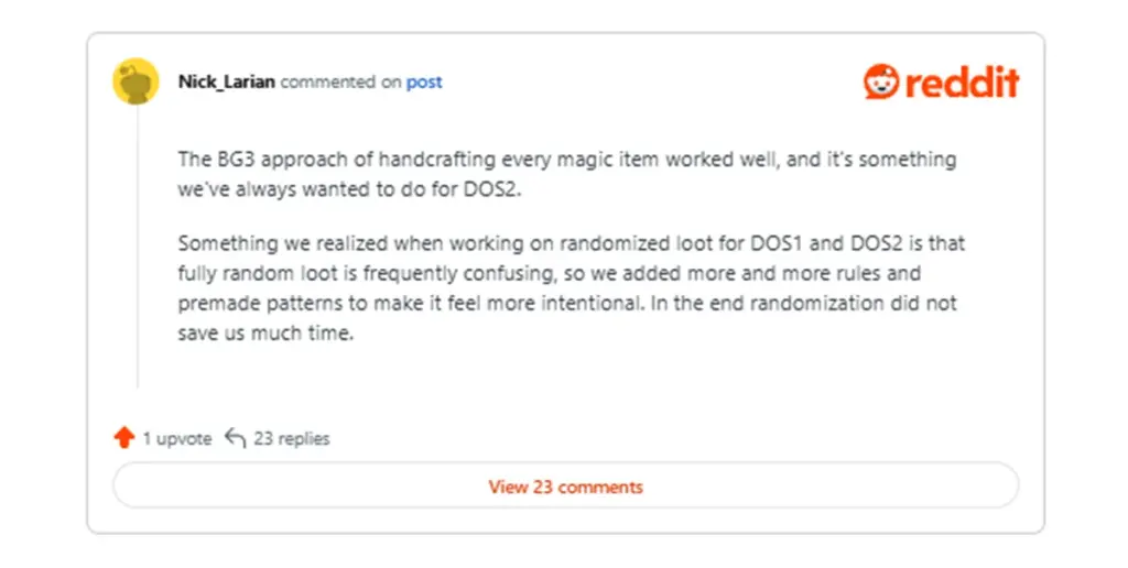 divinity won't have randomized loot