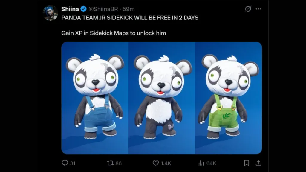 ShiinaBR Tweet über den Panda Team Jr Sidekick in Fortnite
